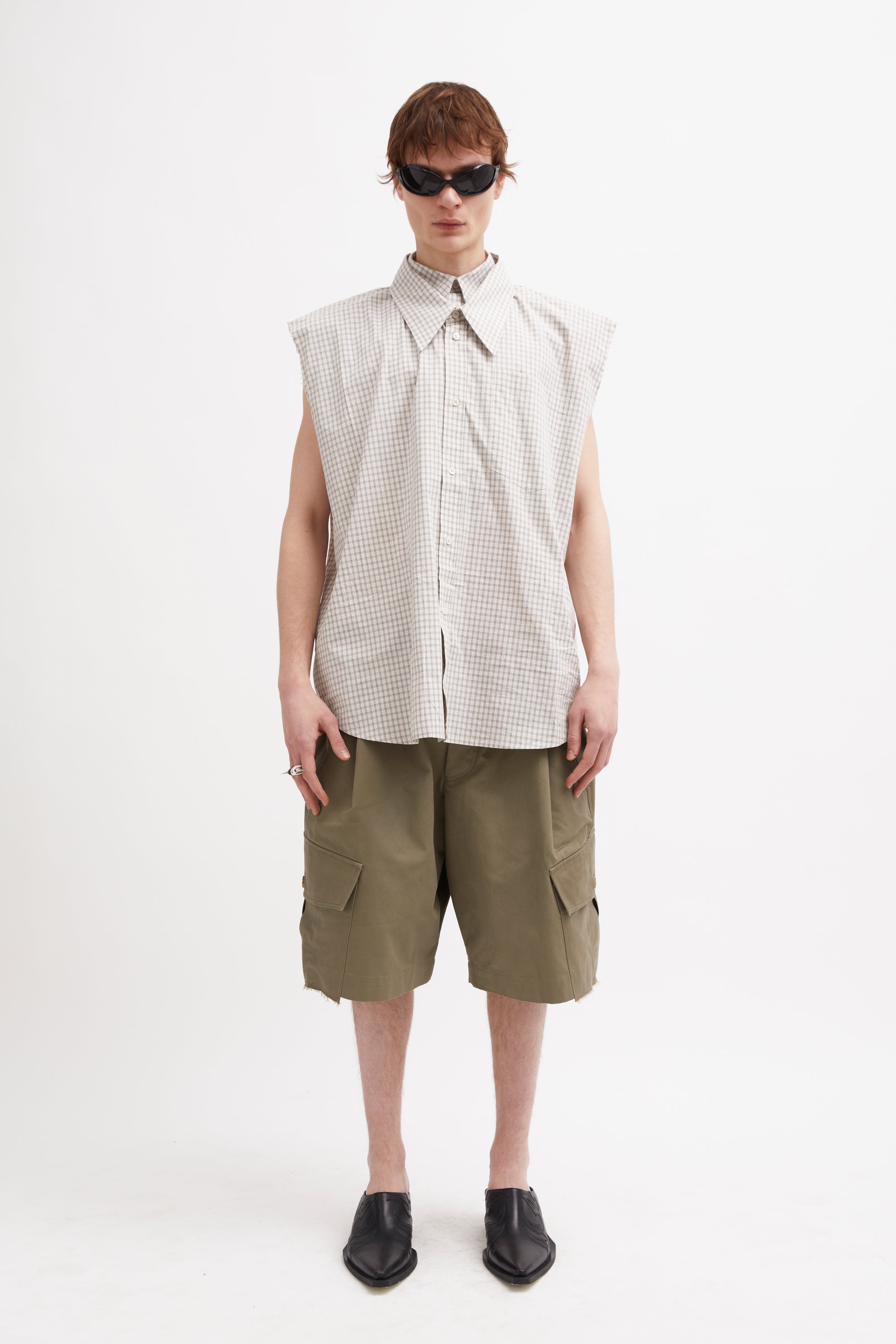 SLEEVELESS CLOVER SHIRT LINEN / CHECK BROWN