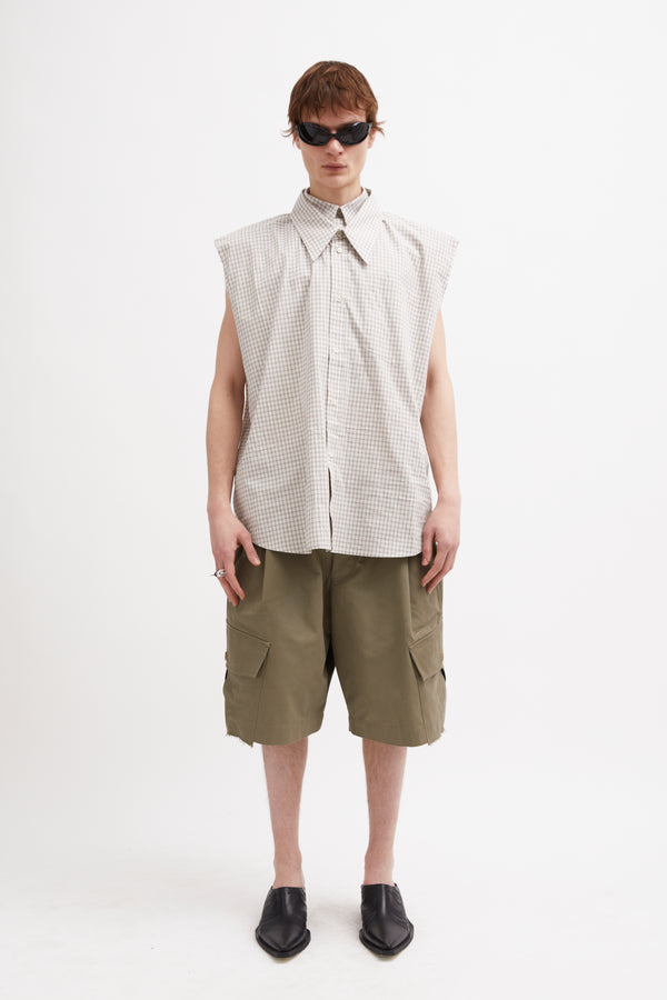SLEEVELESS CLOVER SHIRT LINEN / CHECK BROWN
