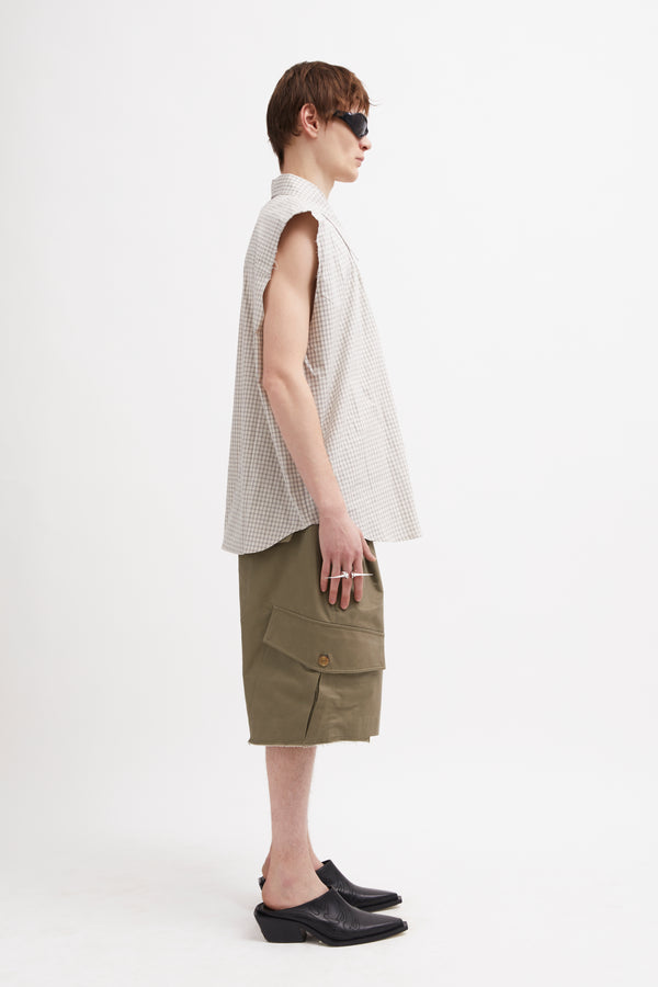 SLEEVELESS CLOVER SHIRT LINEN / CHECK BROWN
