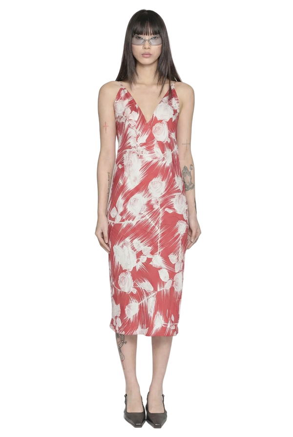 BLUES MIDI DRESS RED/WHITE ROSE